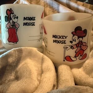 Fire King Mickey and Minnie Mouse Mugs - Red and White